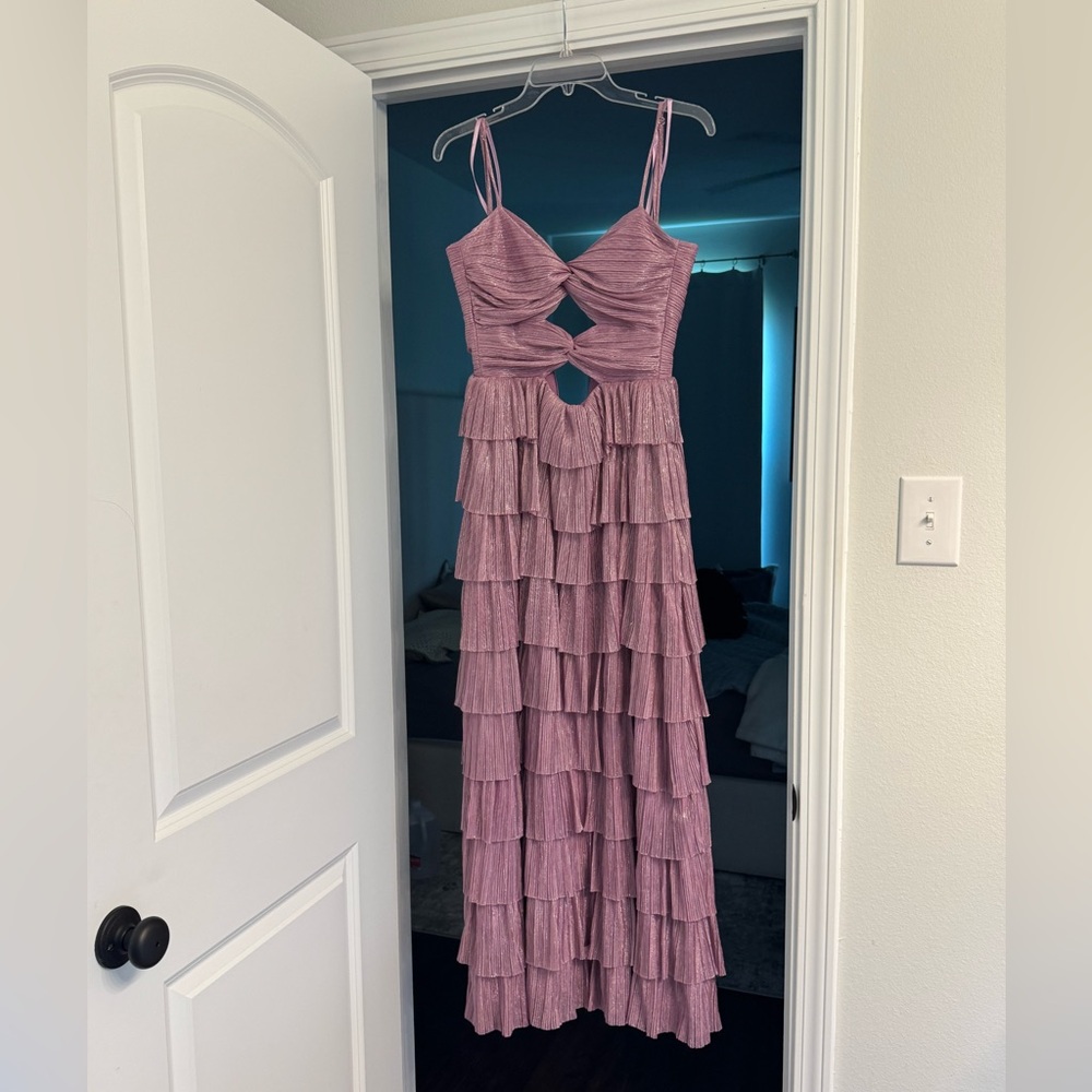 Gianni Bini Elegant Mauve Pink Purple Metallic Tiered Maxi Dress - Picture 7 of 11